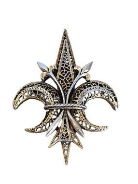 Art Fleur-de-lis Filigree Eiffel Tower Vintage Goldtone Brooch Pin